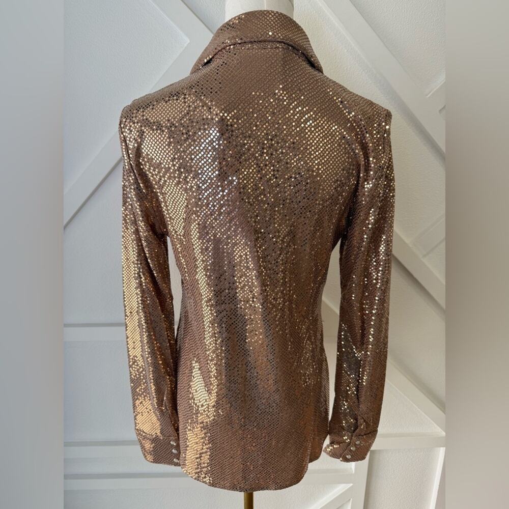 NWT C/Meo Collective After Dark Rose Gold Button Down Shirt Shiny Sparkly Sz XS - Picture 5 of 10